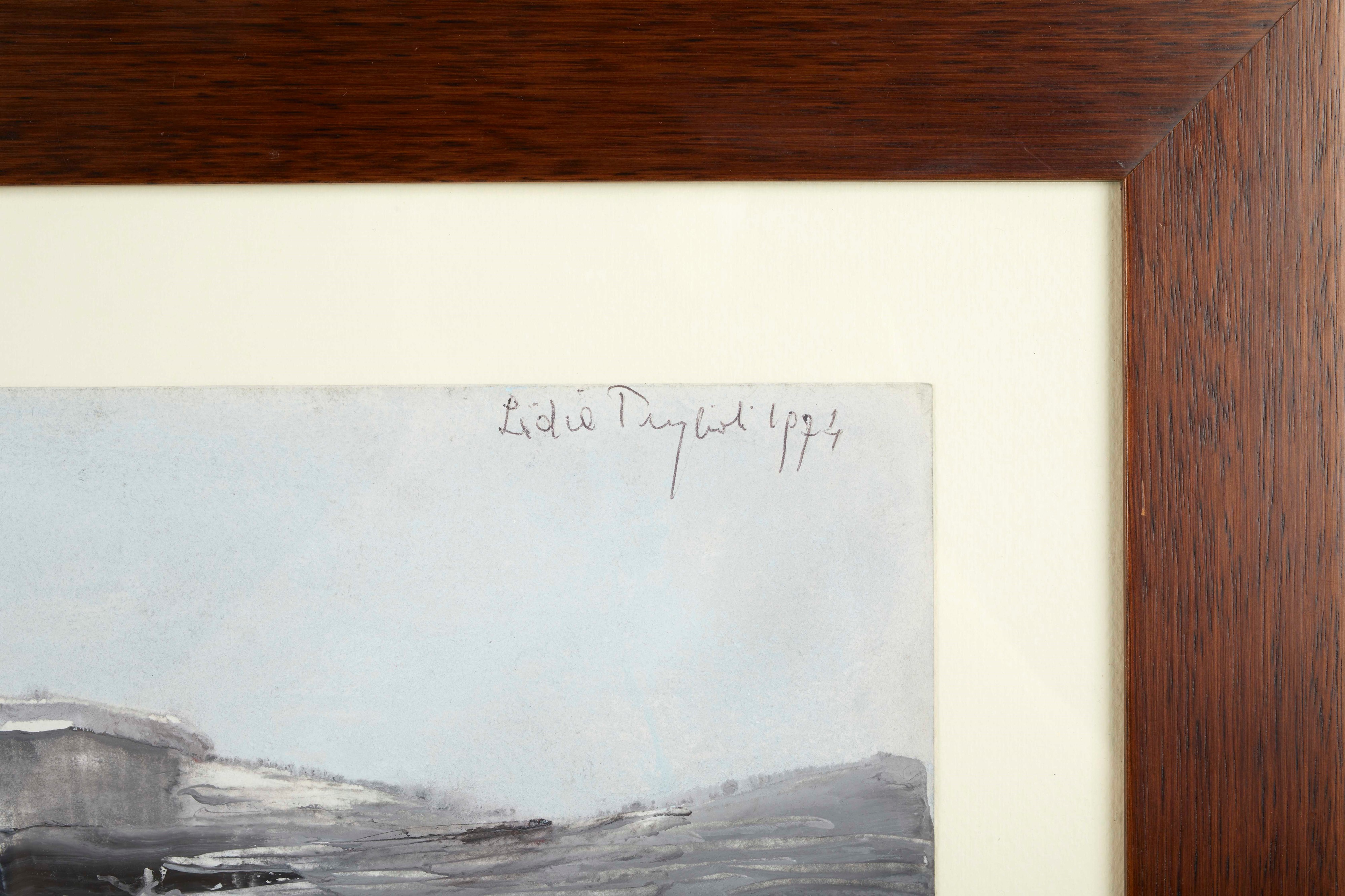 Lidia Puglioli - Paesaggio portuale della riviera adriatica (1974), tempera su cartoncino