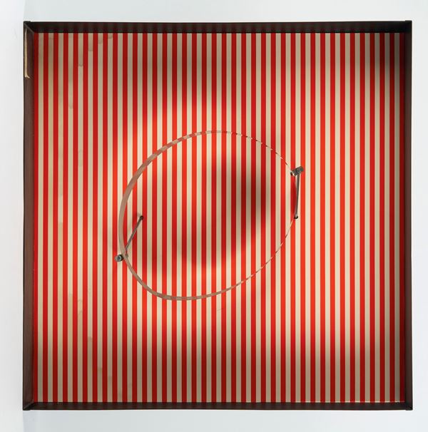 Julio Le Parc - "Cercle en contorsion sur trame rouge"