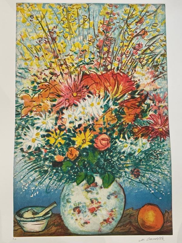 Michele Cascella - "Vaso di fiori con pipa"