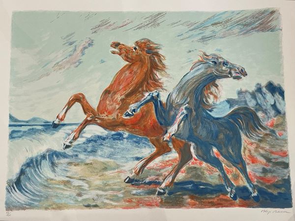 Aligi Sassu - "Cavalli in riva al mare"
