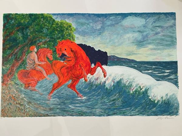 Aligi Sassu - "Cavalli in riva al mare"