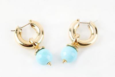 Orecchini pendenti, oro giallo 18K con boule di turchese