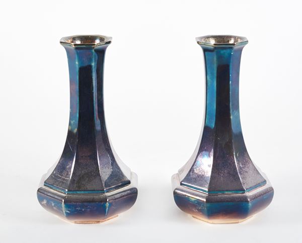 Coppia di portafiori in argento