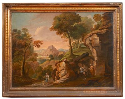 "veduta di Tivoli con Figure"