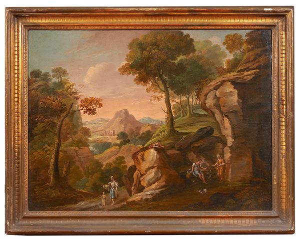 "Veduta di Tivoli con figure"