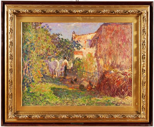 Ludovico Tommasi - LUDOVICO TOMMASI (Livorno 1866 - Firenze 1941) "Scena di campagna con buoi"