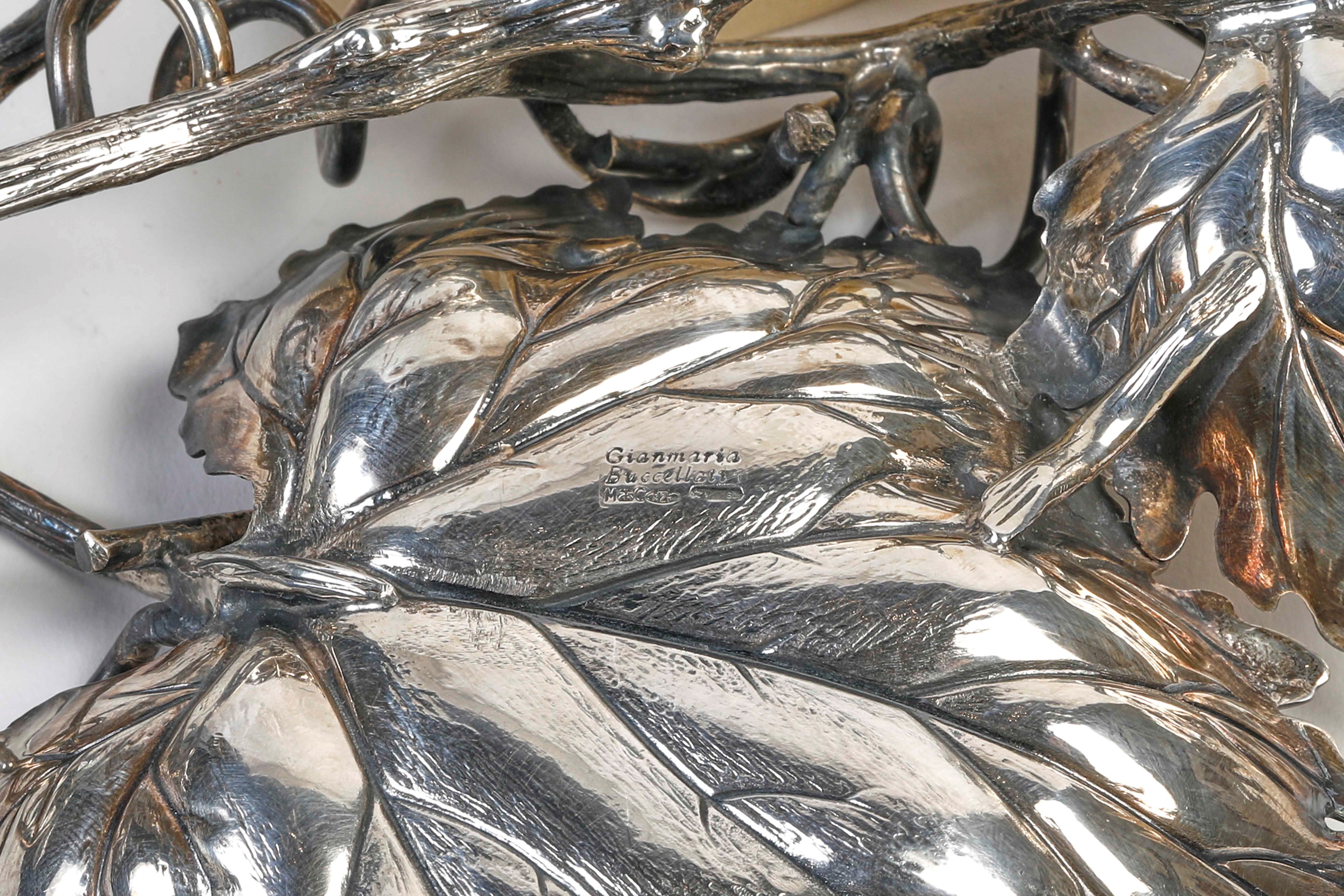 Svuotatasche a foggia di foglie di vite in argento 925