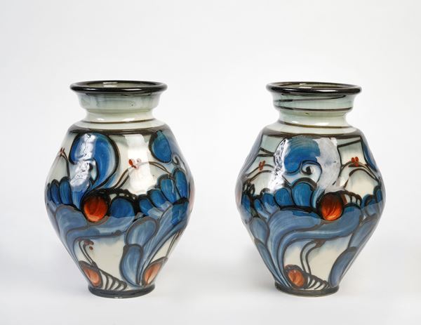 Danico - Coppia di vasi in ceramica con decori