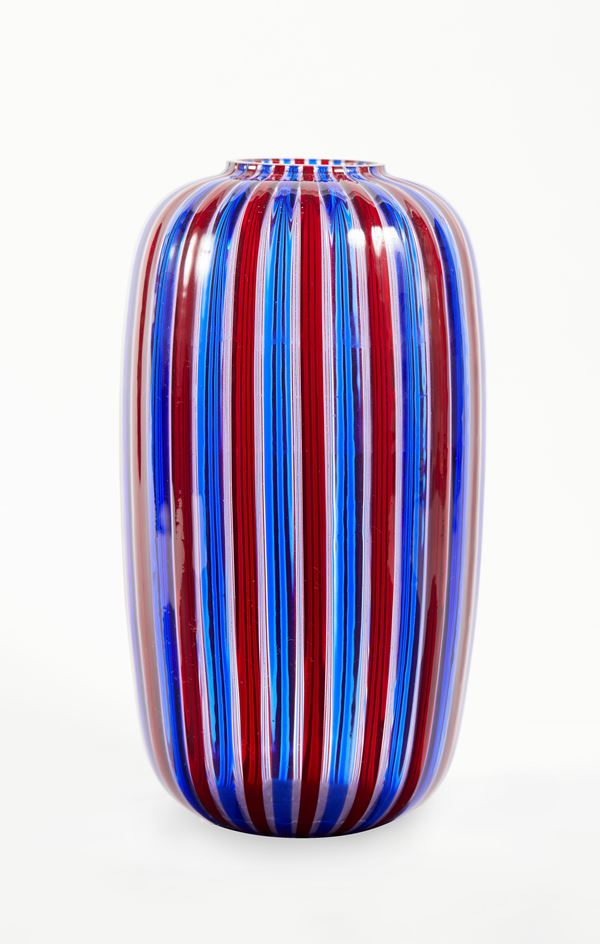 Venini - Vaso in vetro Soffiato Rosso e Blu Venini