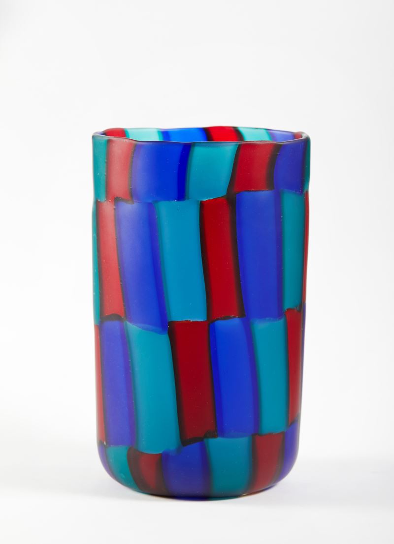 Vittorio Ferro : Vaso a Tessere Colorate Opaco  (XX sec)  - Vetro - Asta Dimore Eclettiche: I Sessione - Vetri e Argenti - Fidelis Auctions