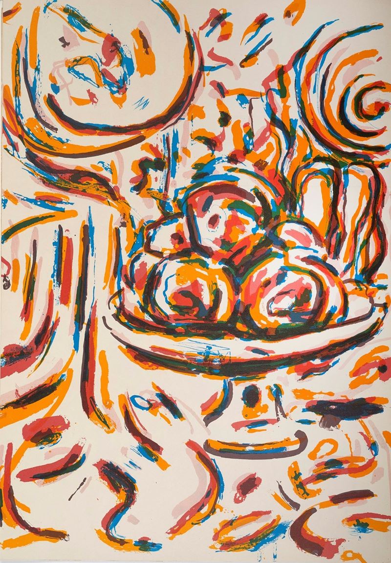 Piero Manai : “Natura morta”  (Anni ‘80)  - Litografia a colori su carta - Auction ASTA 5 - ARTE MODERNA E CONTEMPORANEA I SESSIONE - Fidelis Auctions