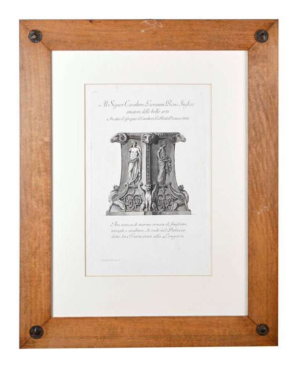 Francesco Piranesi - "Ara antica di marmo ornata di finissimi intagli, e sculture. Si vede nel Palazzo detto la Farnesina alla Longara"