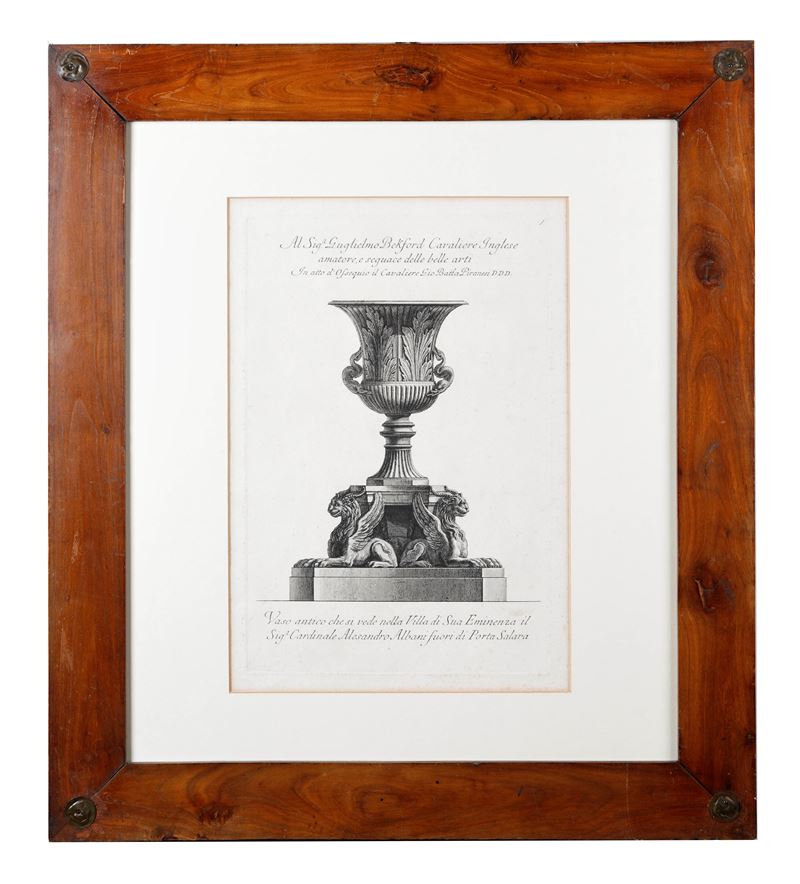 Francesco Piranesi : "Vaso antico che si vede nella Villa di Sua Eminenza il Sig. Cardinale Alesandro Albani fuori di Porta Salara"  - Asta Dimore Eclettiche: II Sessione - Design e Antiquariato - Fidelis Auctions