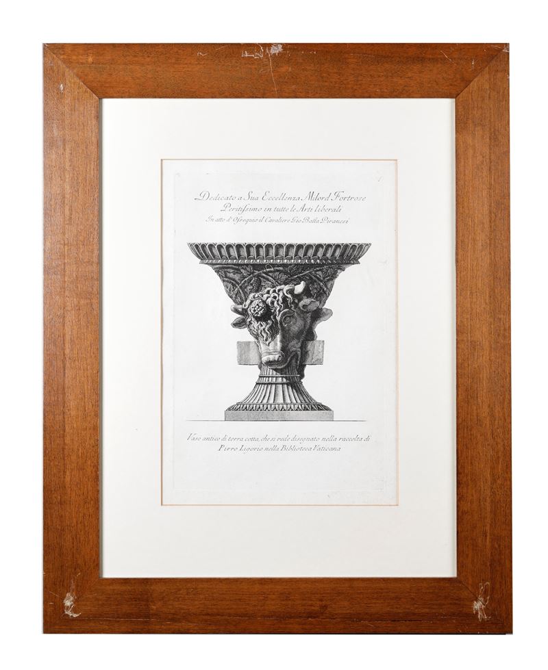 Francesco Piranesi : "Vaso antico di terra cotta, che si vede disegnato nella raccolta di Pirro Ligorio nella Biblioteca Vaticana"  - Asta Dimore Eclettiche: II Sessione - Design e Antiquariato - Fidelis Auctions