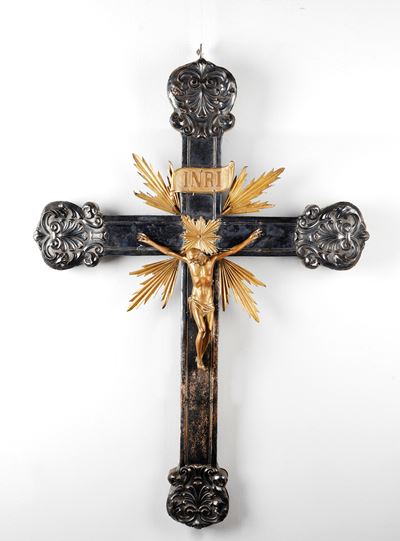 Crocifisso, lamina metallica, cm 91x64